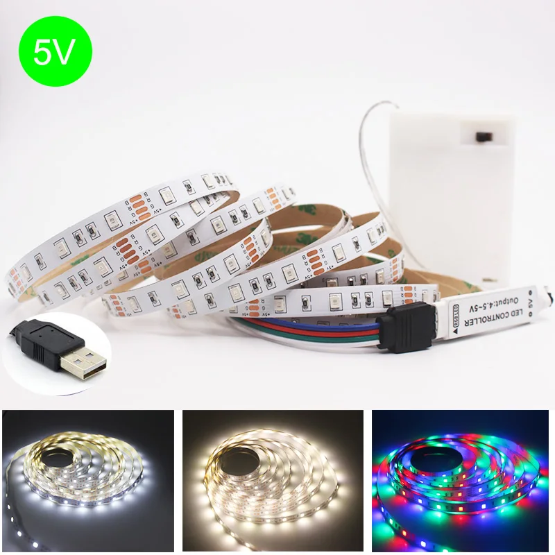 USB Светодиодная лента DC5V гибкий светодиодный светильник SMD2835 50 см 1 м 2 3 4 5 RGB