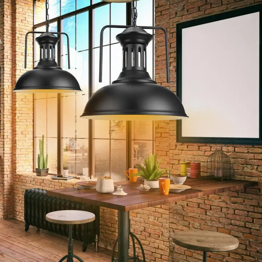 

AC 85-265V E26/E27 Base Iron Ceiling Light Retro Hanging Lamp Fixture For Study Bar Hallway Bar Diameter 330mm