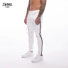 

Cyber Y2k Elastic Waist Skinny Pants Men White Jeans Man Stretch Ripped Jeans Streetwear Mens Denim Trousers Jeans Male Clothing