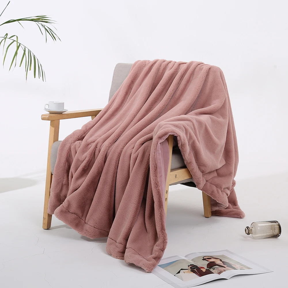 1 шт., однотонное искусственное одеяло из меха кролика, супер мягкое зимнее постельное белье, пушистое Фланелевое Норковое плюшевое одеяло для дивана, спальни - Цвет: Skin Pink