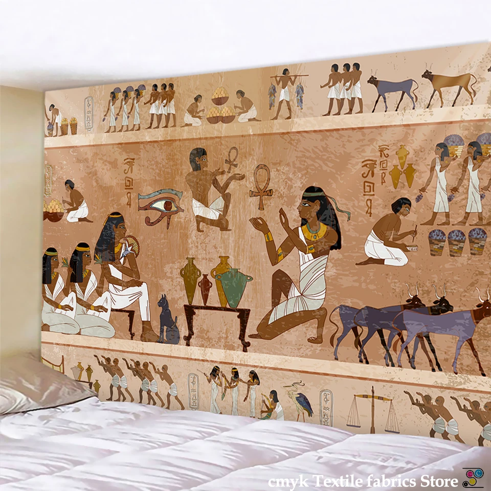 黄色の古代エジプトタペストリー壁掛け古い文化プリントヒッピー