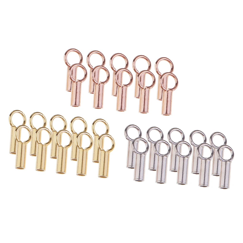 30pcs 925 Sterling silver color Tube Crimp Bead Stopper Cord End Jewelry Findings Vintage Style Necklace Bracelets Accessory