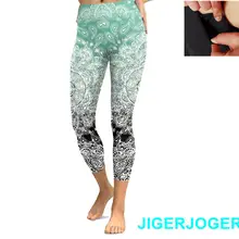 JIGERJOGER Весна Высокий пояс карман зеленый черный Мандала 3/4 Леггинсы Капри для йоги шорты для спортзала 7/8 компрессионные колготки