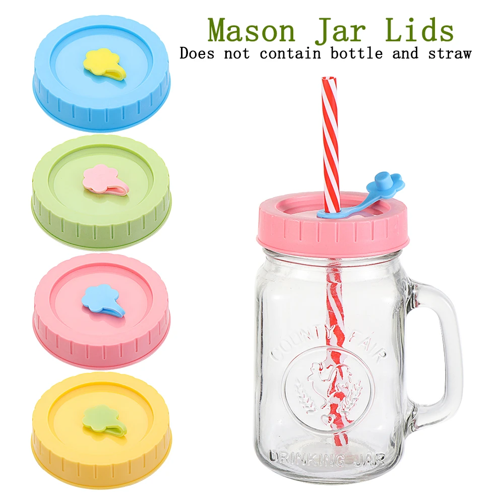 1 Buah Tutup Botol Mason Universal Lucu dengan Lubang Jerami 70Mm Diameter  Minum Penyimpanan Makanan Mulut Lebar Anti Bocor Perlengkapan Dapur