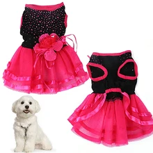 Pet Dog Rose Flower Gauze Dress Skirt Puppy Cat Princess Clothes Apparel