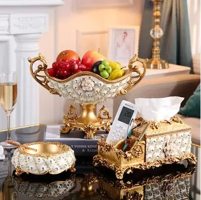 Европейская роскошная Алмазная пепельница для фруктов, коробка для салфеток, винный шкаф, украшения из смолы, художественные фигурки для дома, гостиной, украшения, ремесла - Цвет: style19-3PCS