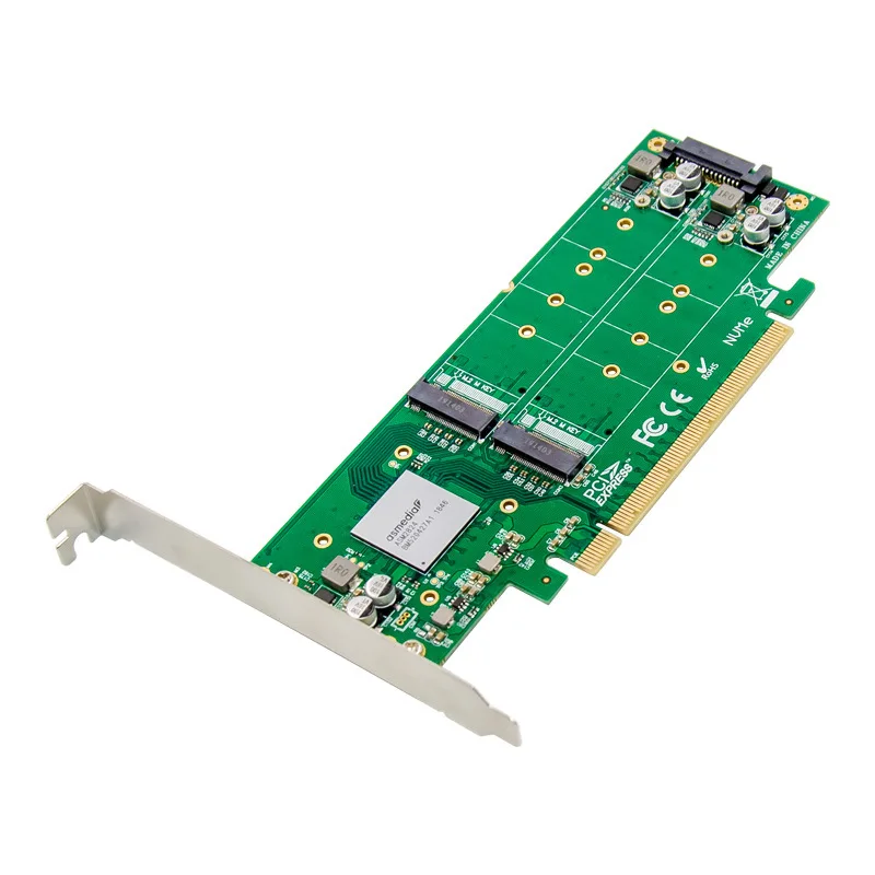 PCIE x16 M.2 NVMe SSD 어댑터 확장 카드, 전문 플러그 앤 플레이 지원, M.2 M 키 및 B + M 키 칩 Asmedia ASM2824