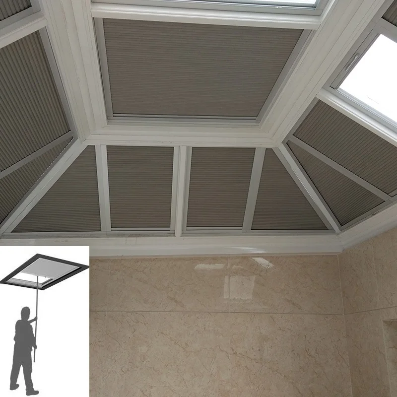 Skylight сотовые жалюзи шторы для окна на крыше беспроводной механизм ручной (шест)