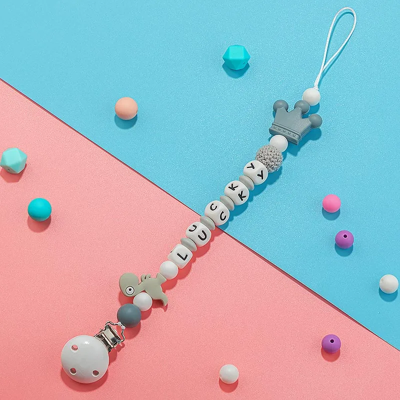 TYRT.HU Personalized DIY Baby's Name Handmade Pacifier Clips Holder Dinosaur Silicone Beads Baby Teether Teething Chain Toy TYRT.HU Personalized DIY Baby's Name Handmade Pacifier Clips Holder Dinosaur Silicone Beads Baby Teether Teething Chain Toy