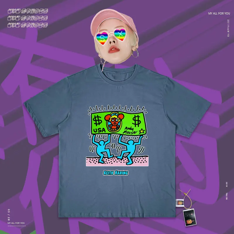 Wang You Disease Little Bear Hot Drilling футболка с коротким рукавом очень фея западный стиль настоящая одежда Air Mountain Foundation - Цвет: Cowboy blue