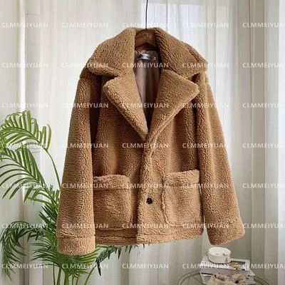 CAMEL Однотонные плюшевые пальто и куртки из овечьей шерсти для женщин Зимняя Толстая теплая верхняя одежда пальто из искусственного меха женские S-3XL меховые пальто cwf0188-5 - Цвет: CAMEL