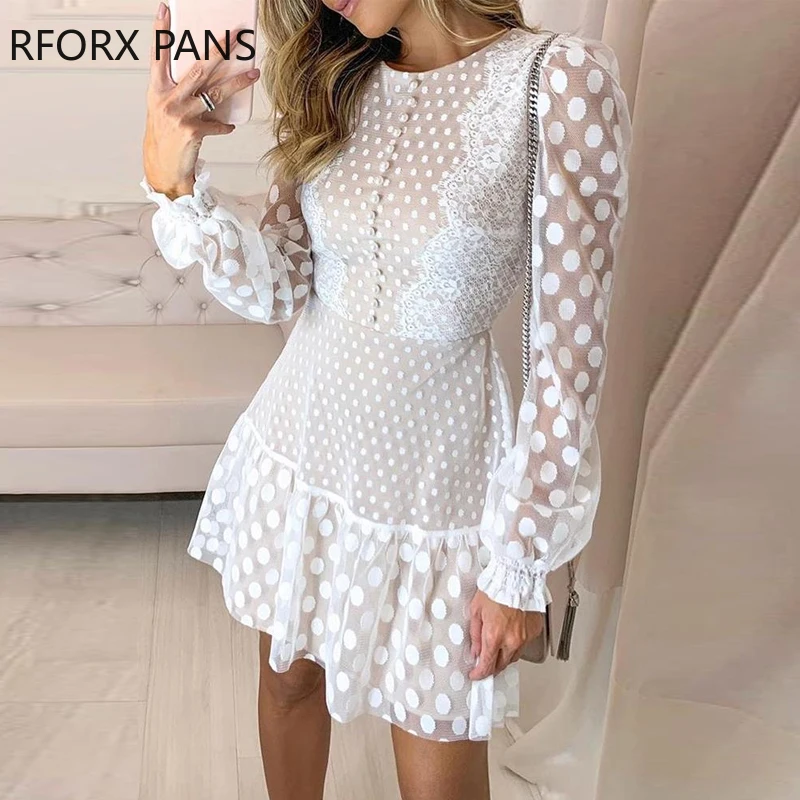 

Dot Sheer Mesh Eyelash Lace Dress