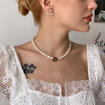 

Timeless Wonder Glam Natural Pearl Floral Choker Necklace Women Jewelry Gothic Designer Punk Wedding Trendy Ins Top Bride 7157