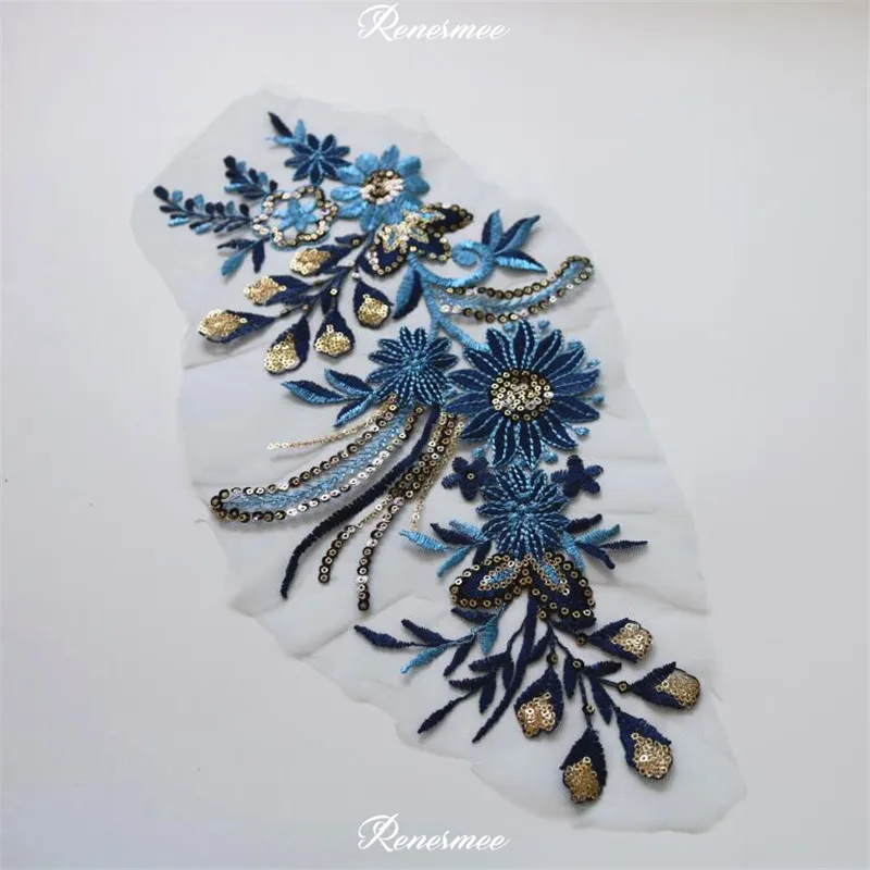 

1Pc Big Size Pink Navy Sequins Sewing on Appliques in Patches For Wedding Dress Decoration 42X18cm SX426