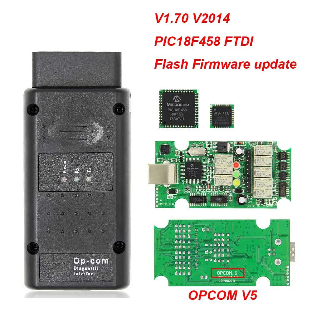 OPCOM V5 For Opel OP COM 1.70 flash firmware update Car Diagnostic for Opel OP-COM 1.95 PIC18F458 CAN BUS OBD OBD2 Auto Tools best car battery charger Code Readers & Scanning Tools