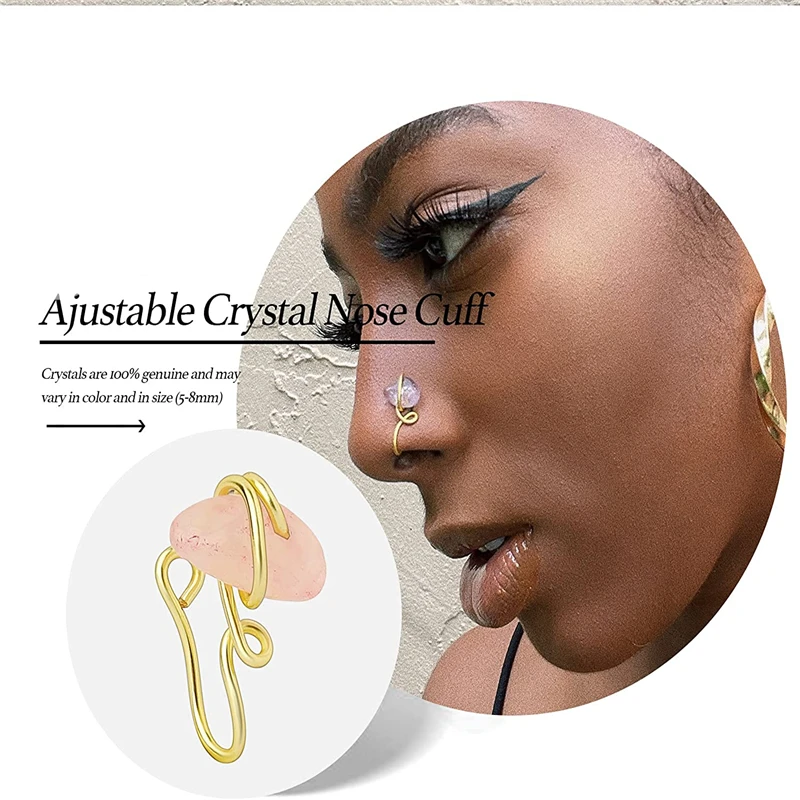 African Nose Cuff for Women Adjustable Non Piercing Fake Nose Ring Ear Cuff  Fake Piercings Crystal Handmade Nose Jewelry