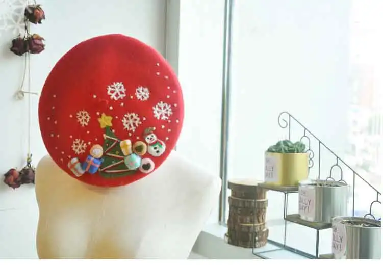Faramita Рождественская елка 3D Снежная красная для женщин и детей, подарки для родителей и детей, французские береты, шерстяные шапки ручной работы