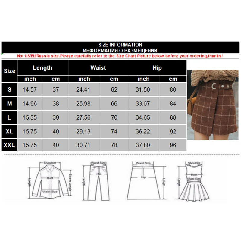 Осенняя Женская Ретро клетчатая мини-юбка Повседневная утепленная шерстяная юбка Офисная Женская Милая каваи Harajuku трапециевидная юбка