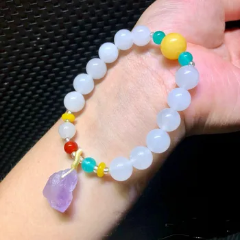 

White jade carbonate jade 10mm amethyst original stone small pendant bracelet female bracelet