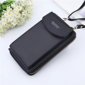 

Women Shouder Bag Zipper Hasp Girls Solid Color Cell Phone Holder Korea Style Coin Purse Female Multi Function Crossbody Bag