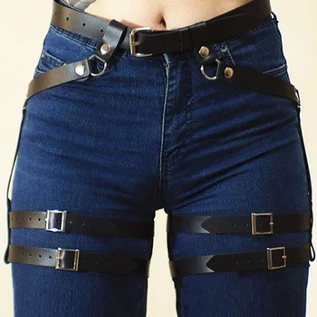 

Women Sexy Punk Leather Harness Garter Belt Adjustable Waist Leg Cincher Cage Belt Lady Cool Night Club Wear Leather Cage Belt