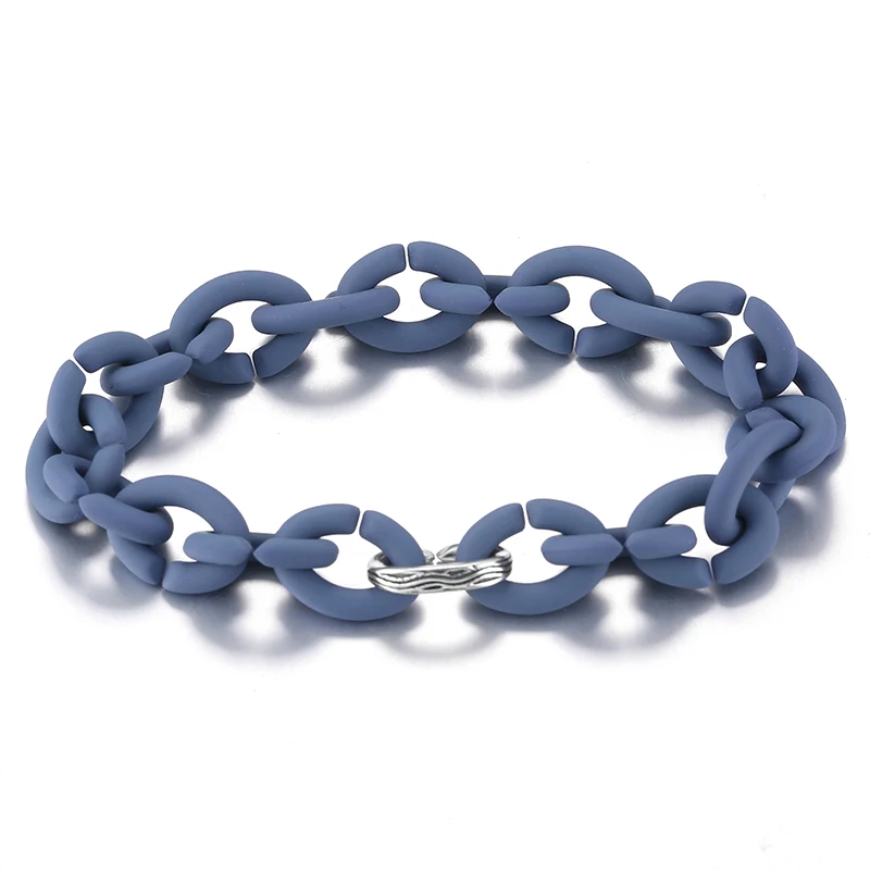 925 Silver Round Charms Bead Charm Bracelets& Bangles Gifts for Men for Women Accessories Jewellery 10 Colors Rubber Bracelet - Окраска металла: PX0068