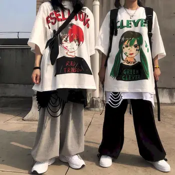 

cartoon print couple clothes punk t shirts harajuku tshirt oversized t shirt men clothing t-shirts Korean plus size summer tees