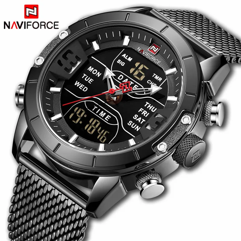 NAVIFORCE мужские часы брендовые модные спортивные часы мужские водонепроницаемые кварцевые цифровые часы Военные Наручные часы 9153 Relogio Masculino