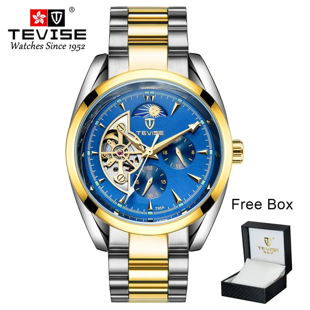 

TEVISE Men's Watch Sun And Moon Star Waterproof Automatic Mechanical Watch Waterproof Single Folding Buckle Automatic Watch