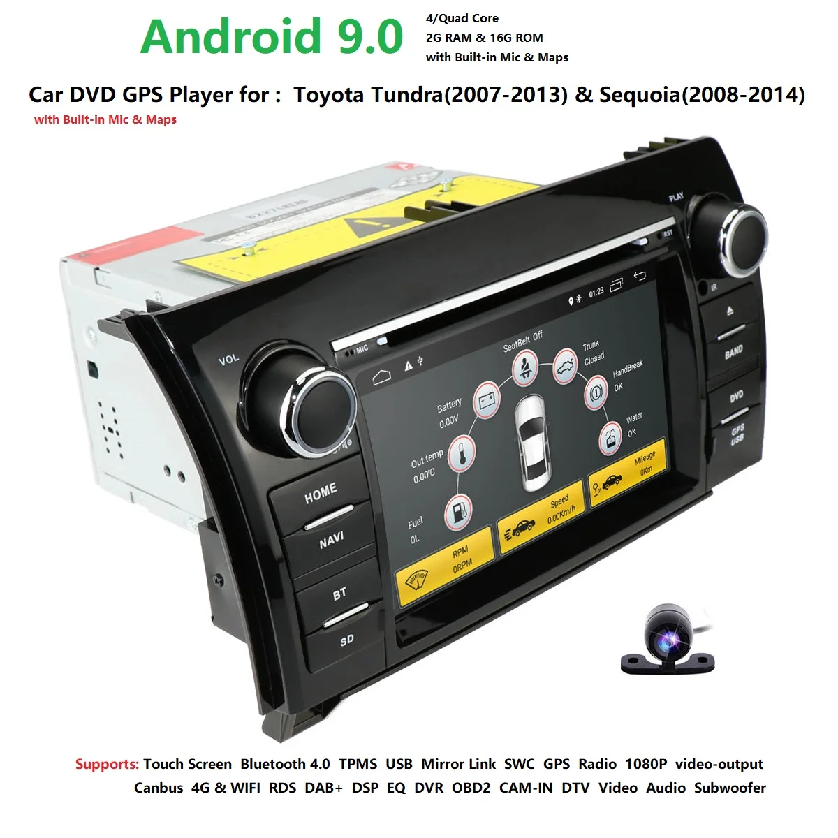 7 дюймов 2 Din четырехъядерный Android 9,0 voiture DVD gps для Toyota toundra Sequoia 2008-2013 радио Stereo 4G WiFi OBD DVR dab