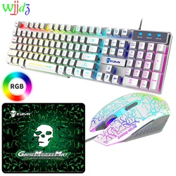 Conjunto de teclado e mouse para jogos de computador, 2400 dpi, led, com fio usb, para pc, notebook, computador gamer