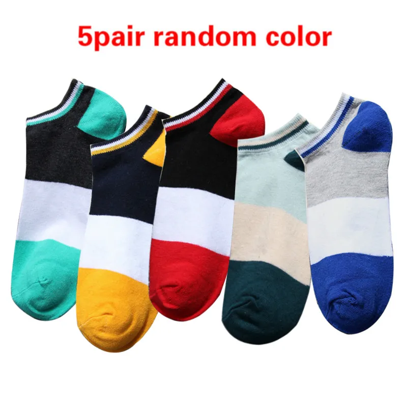 style 3 random color 5 пар, мужские носки до лодыжки, Модные Повседневные Дышащие Короткие носки, незаметный Носок, хлопковые носки-башмачки - Цвет: style 3 random color
