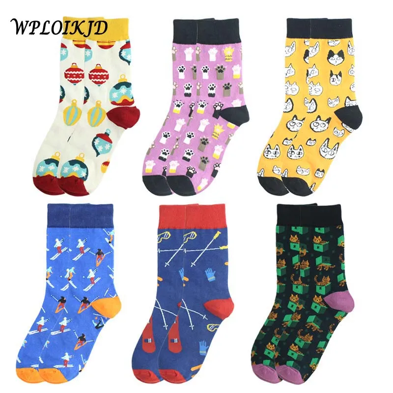 [WPLOIKJD] Японский осенне-зимний модный персональный Забавный носки с мультяшным красочным животным принтом Calcetines Mujer Sokken Harajuku