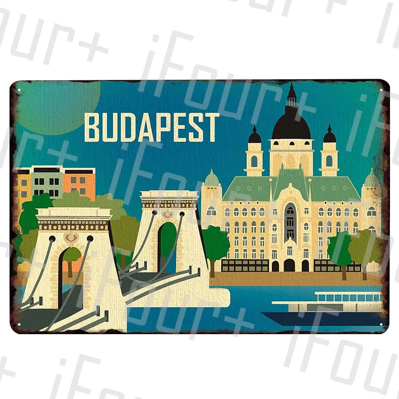 

Budapest Metal Plate Tin Sign Plaque Metal Vintage Decor Metal Sign Metal Poster Home Bar Pub Cafe Decoration Vintage Posters