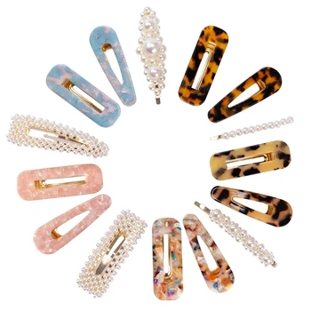 

Hair Clips for Women Girls - 15 Assorted Hair Pearl Barrettes Including 10 Acrylic Hair Clip and 5 Pearl Hair Clips