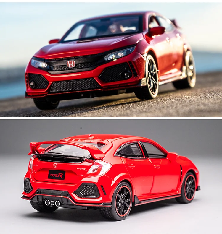 1:32 HONDA CIVIC TYPE-R литые под давлением транспортные средства металлический автомобильный звуковой светильник Вытяните назад Коллекция игрушек Детский Рождественский подарок открываются двери