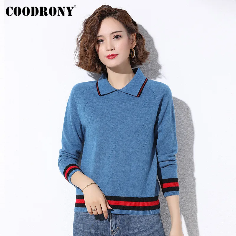 COODRONY Brand Geometric Pattern Link Shoulder Sleeve Pullover Slim Sweater Female 2020 Winter Casual Knitted Women Jumper W1077