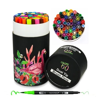 

60 Colors Dual Tips Brush Pens Coloring Fineliner Marker Pens Watercolor for Calligraphy Drawing Sketching Coloring Book