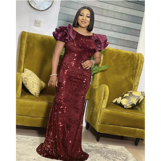 Adeola Ruffle Short Sleeve Sequin Long Dress - Image 2