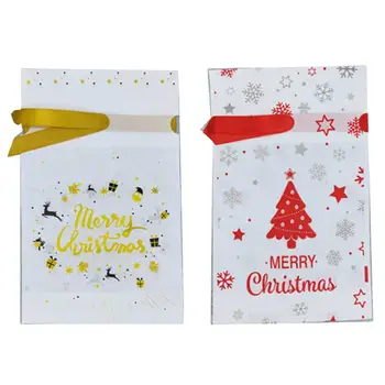 

50PCS Christmas Candy Bag Red Gold Character Reusable New Year Gift Drawstring Bag Storage Pouch For Christmas Gift