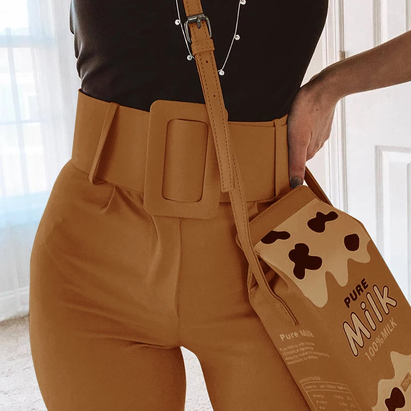 InstaHot Casual High Waist Pencil Pants Women Belt Ankle Length Office Lady Pants Blue Zipper Suit Trousers Straight Leg Sashes InstaHot Casual High Waist Pencil Pants Women Belt Ankle Length Office Lady Pants Blue Zipper Suit Trousers Straight Leg Sashes