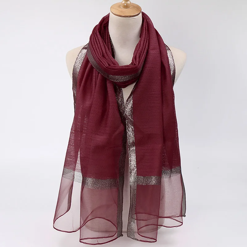 Fashion Luxury Brand Plain Striped Shimmer Silk Scarf Lady Glitter