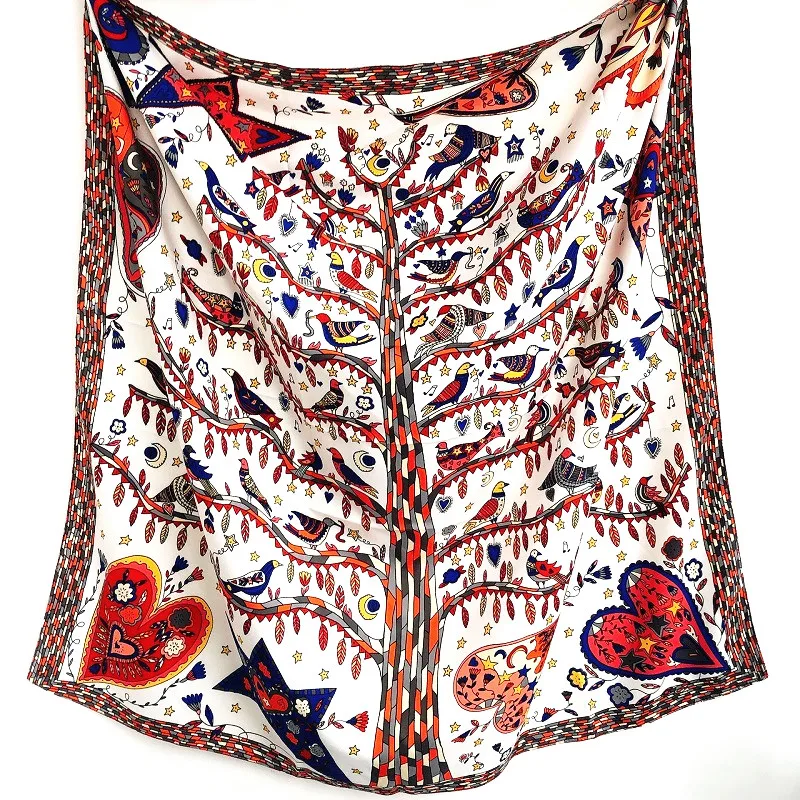 

Girls Soft Baroque Print Silk Square Scarf Floral Printed Neck Scarf Red Purple Fashion Women Summer Satin Foulard Scarf