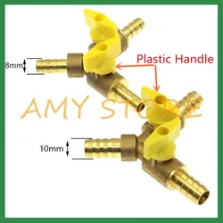1) Y Type Equal Hose Barb Three Forks 8mm10mm Connection Brass Coal Liquid Gas Ball Valve Plumbing Fittings Plastic Brass Handle