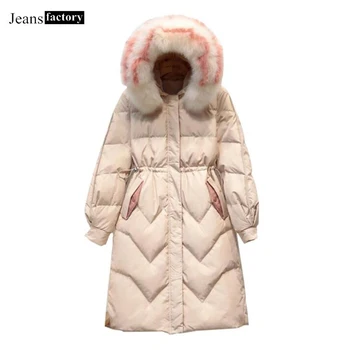 

New Elegant Women's Winter Jackets Hooded Long Down Coat Female Fashion White Duck Down Coats Casual Parka Warm Thick Overcoat