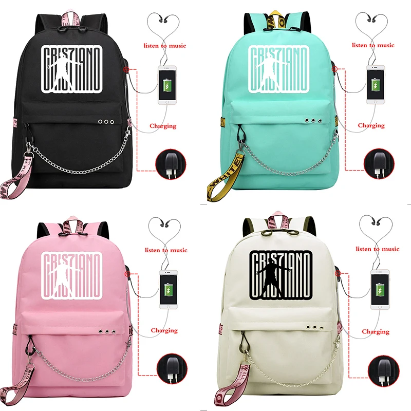 

Ronaldo CR7 USB Charging Backpack Cristiano Rucksack Boys Girls School Daily Sport Bags Teenagers Travel Knapsack Laptop Bag