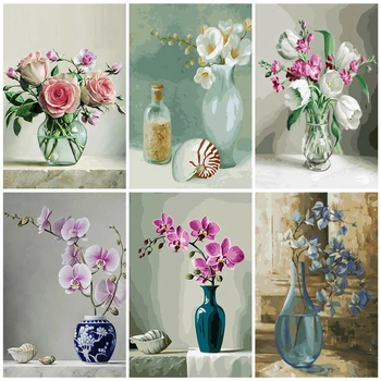 

AZQSD Paint By Number On Canvas Kits Vase Unframe DIY Handmade Gift Coloring By Numbers Flower For Adult Acrylic Paint Wall Art