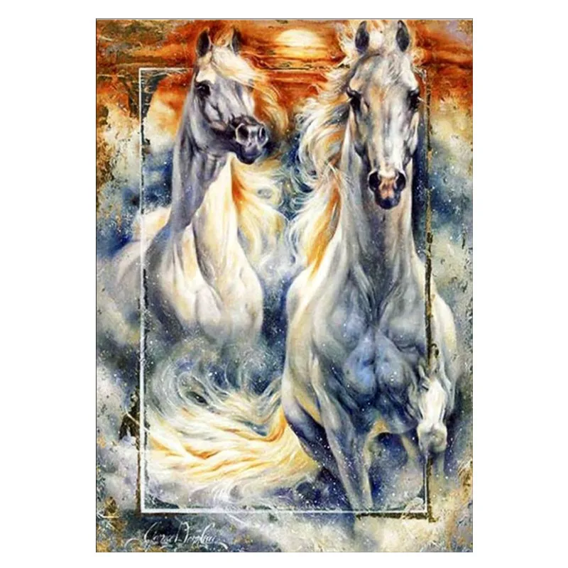 

CaiLong1990 Diamond Embroidered Animal Cross Stitch DIY Full Circle Diamond Painting Horse Diamond Mosaic Rhinestone Decoration