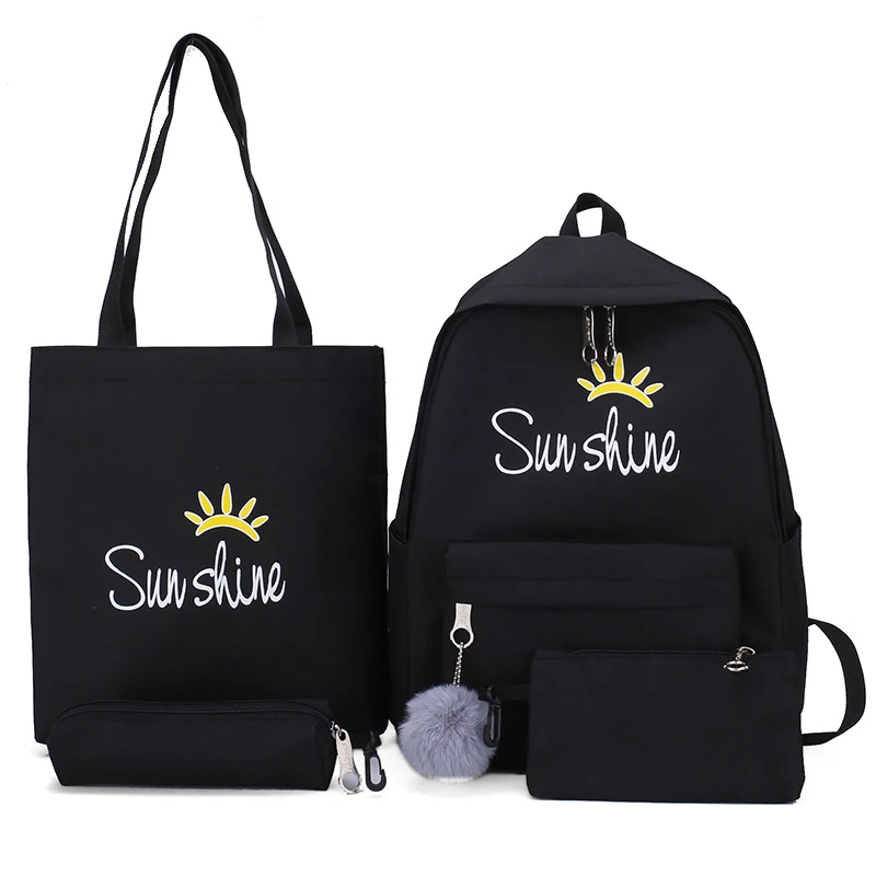 Школьные сумки 4 шт./компл. школьная сумка рюкзаки для детей школьная сумка для девочек mochilas escolares infantis - Цвет: black