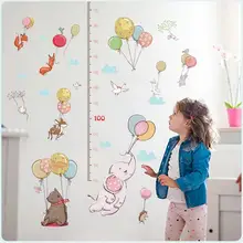 Стиль шар животных наклейки для измерения роста детской комнаты спальни для школьного Кабинета, детского сада декоративные наклейки на стену Мура